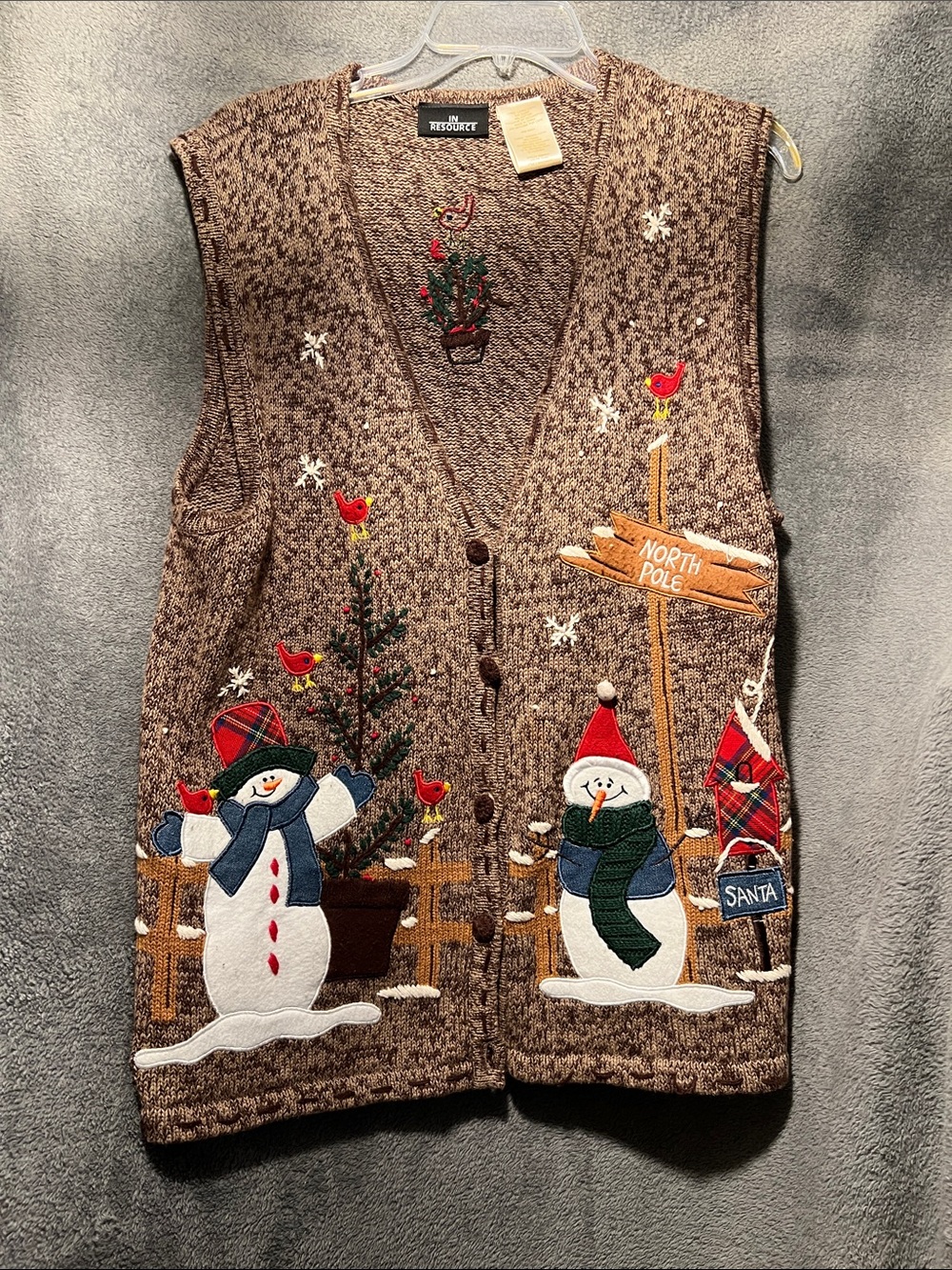 Women’s Brown Holiday Snowman Vest